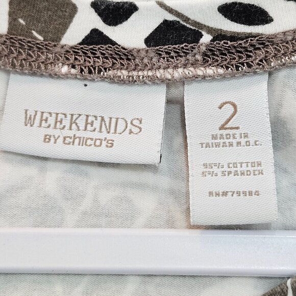 Chico's Weekends Safari Giraffe Animal Print Top Size 2 Large Brown - Picture 5 of 8